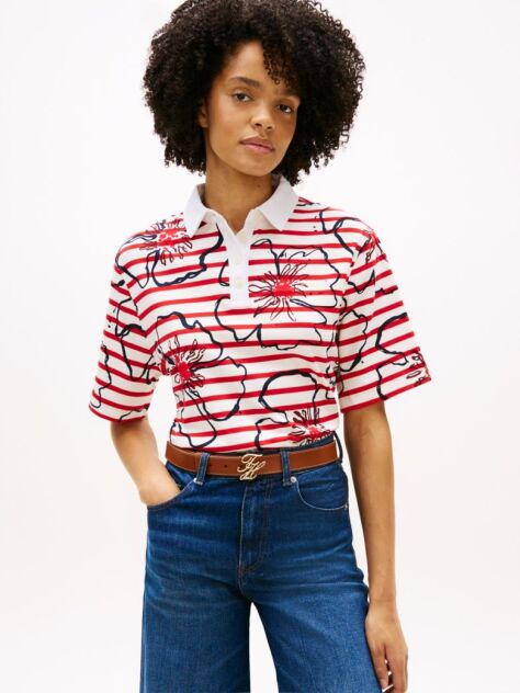 Multi Relaxed Fit Floral Print Polo Shirt  Women