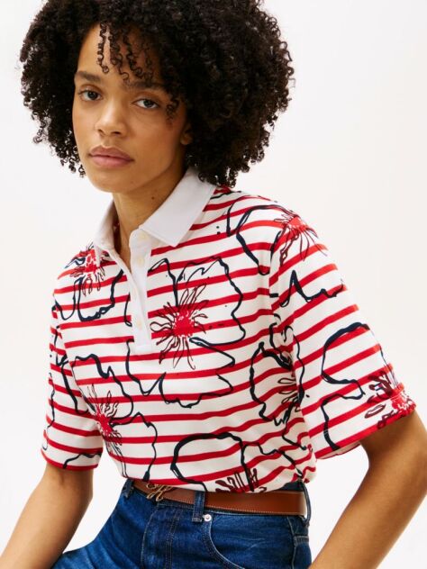 Multi Relaxed Fit Floral Print Polo Shirt  Women
