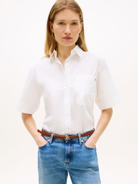 White Poplin Short Sleeve Shirt  Women