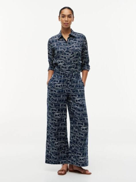 Multi Relaxed Wide Leg Pure Linen Trousers  Women