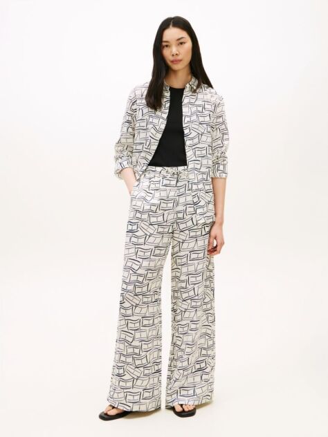 Multi Relaxed Wide Leg Pure Linen Trousers  Women