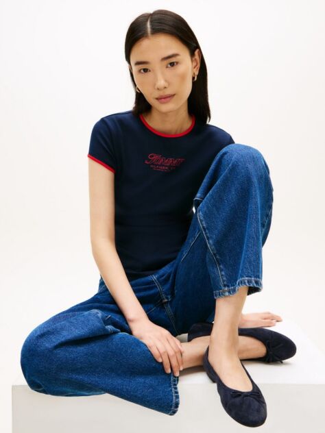 Blue Logo Graphic Slim Ringer T-Shirt  Women