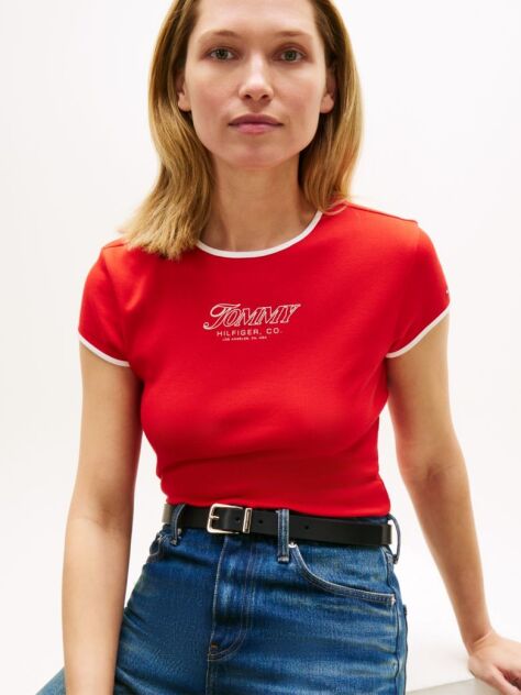 Κόκκινο Slim T-Shirt Με Λογότυπο  Γυναίκες