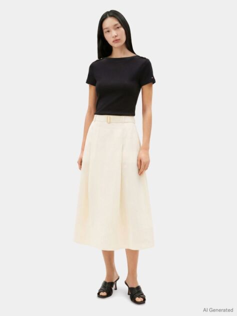 Black Gold-Tone Button Slim Boat Neck T-Shirt  Women