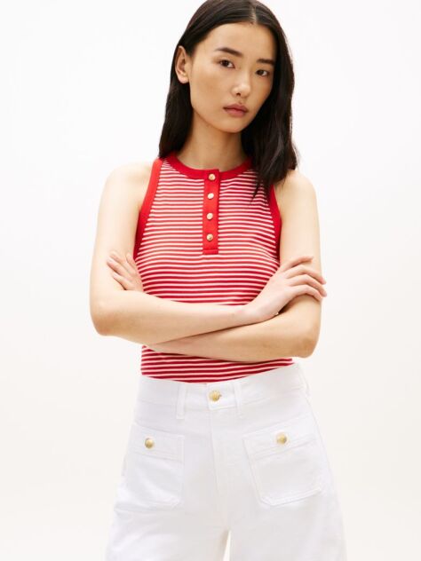Multi Gold-Tone Button Sleeveless Henley Top  Women