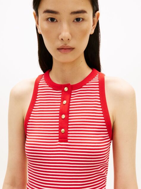 Multi Gold-Tone Button Sleeveless Henley Top  Women
