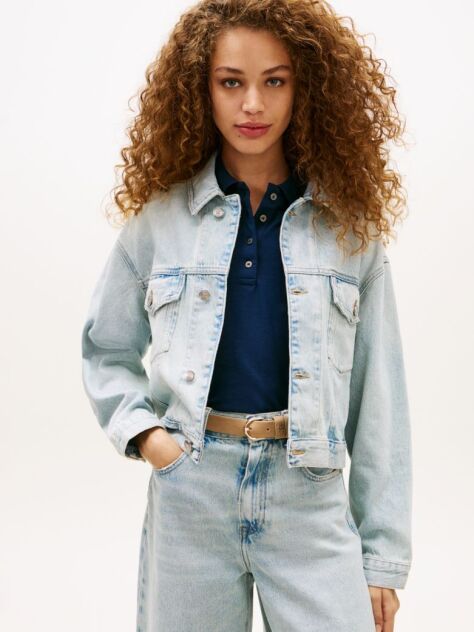 Μπλε Άνετο Κοντό Denim Τζάκετ  Γυναίκες