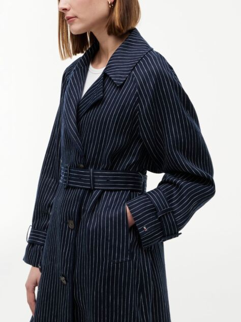 Multi Pinstripe Trench Coat With Linen  Women