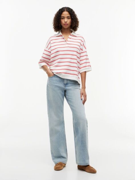 Multi Oversized Fit Stripe Polo Shirt  Women