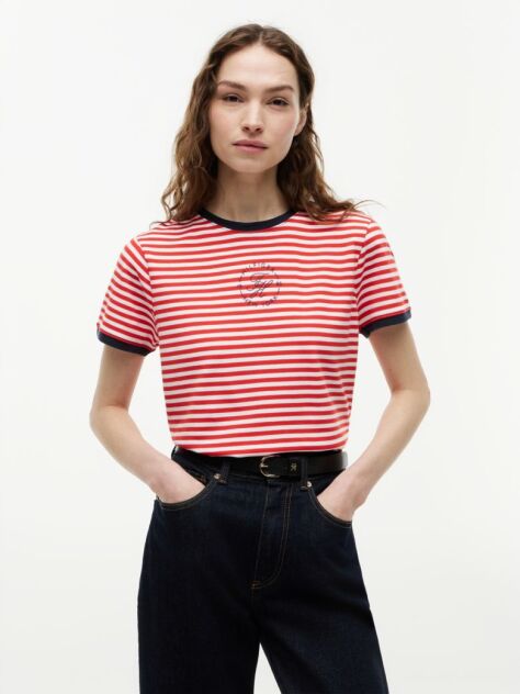 Multi Logo Embroidery Ringer T-Shirt  Women