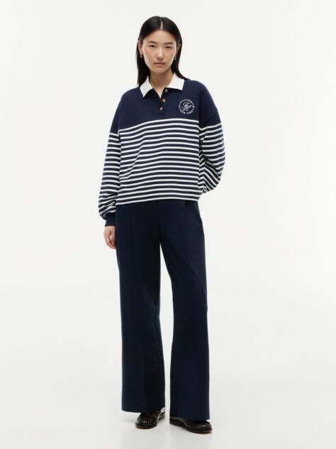 Multi Gold-Tone Button Relaxed Polo Sweatshirt  Women