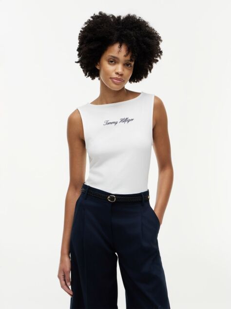 White Slim Boat Neck Tank Top  Women