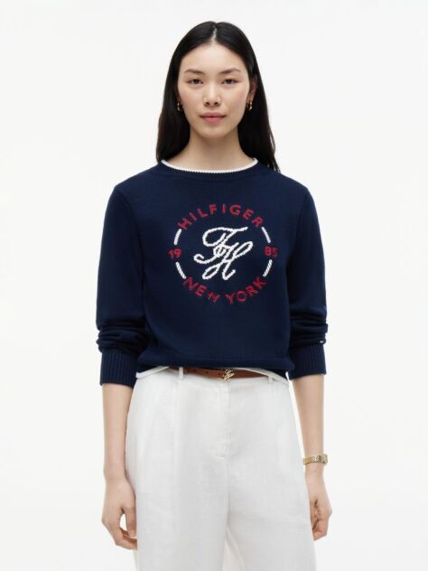 Blue Logo Embroidery Relaxed Crew Neck Jumper  Women