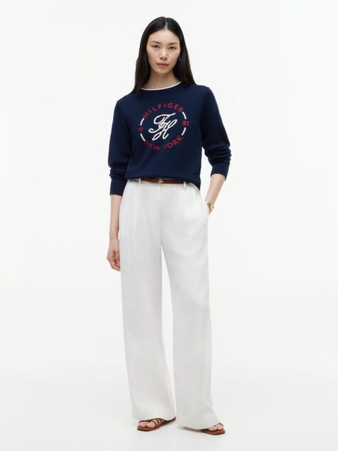 Blue Logo Embroidery Relaxed Crew Neck Jumper  Women