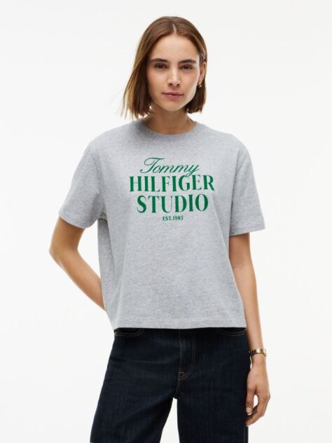 Γκρι Άνετο Βαμβακερό T-Shirt Με Λογότυπο  Γυναίκες