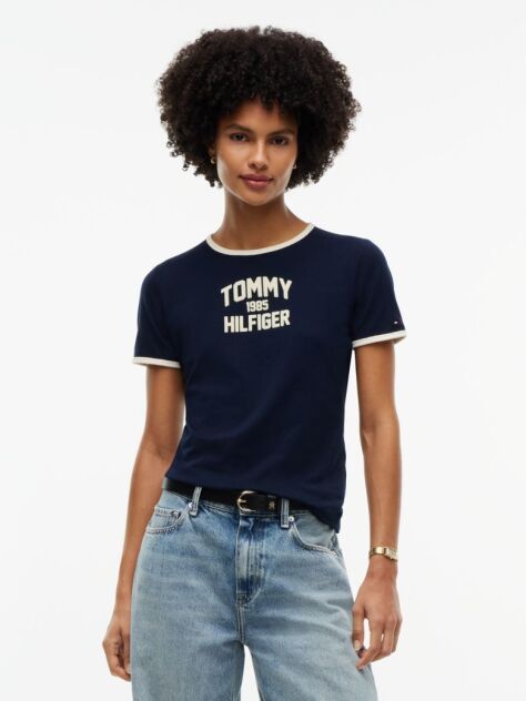 Μπλε Slim T-Shirt Με Varsity Λογότυπο  Γυναίκες