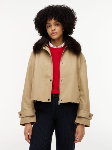 Καφέ Oversized Bomber Τζάκετ Με Συνθετική Γούνα Στο Γιακά  Γυναίκες