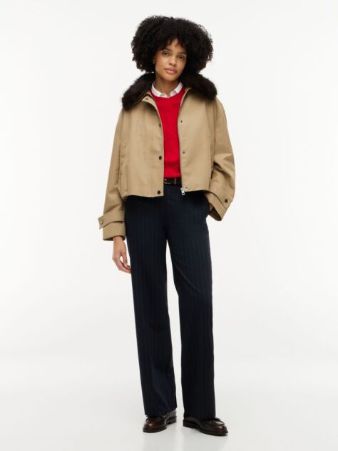 Καφέ Oversized Bomber Τζάκετ Με Συνθετική Γούνα Στο Γιακά  Γυναίκες