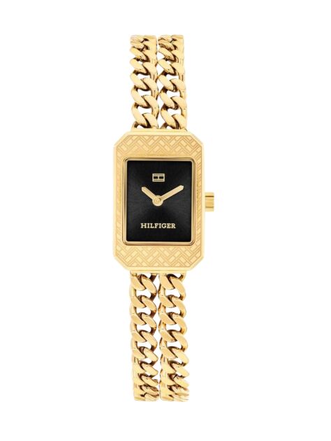 Black Ionic Gold-Plated Rectangular Dial Chain Link Watch  Women