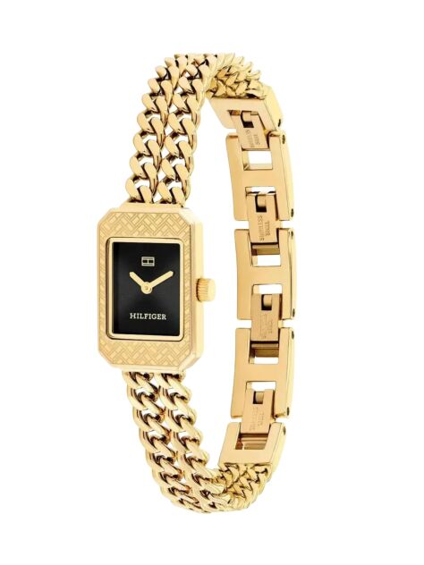 Black Ionic Gold-Plated Rectangular Dial Chain Link Watch  Women