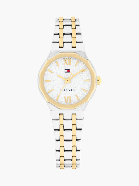 White Two-Tone Stainless Steel Frosted Dial Chain-Link Watch  Women