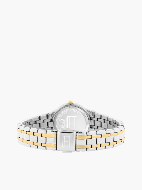 White Two-Tone Stainless Steel Frosted Dial Chain-Link Watch  Women