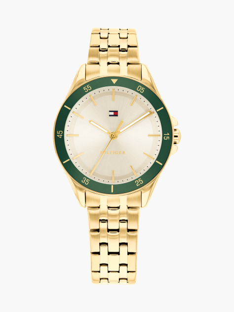 Gold Green Bezel Gold-Plated Chain-Link Watch  Women
