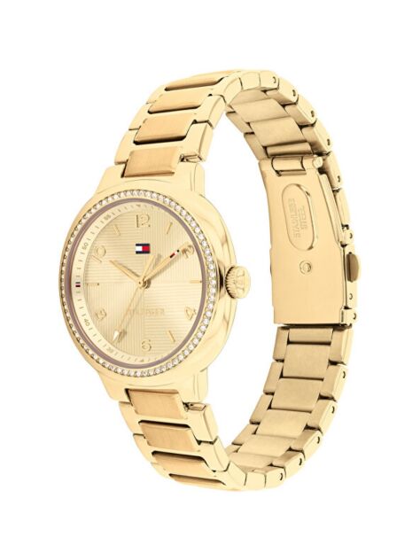 Gold Gold-Plated Stainless Steel Crystal-Embellished Bracelet Watch  Women
