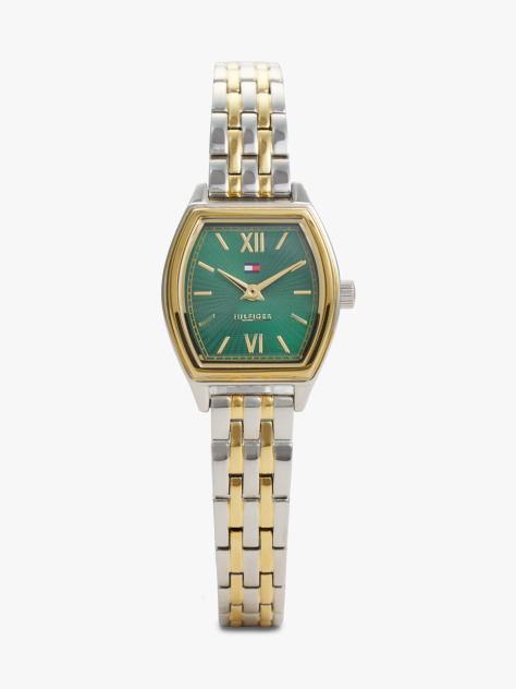Green Square Green Dial Two Tone Stainless Steel Chain-Link Watch  Women