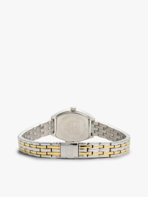 Green Square Green Dial Two Tone Stainless Steel Chain-Link Watch  Women