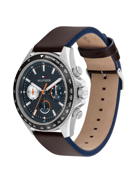 Grey Grey Dial Brown Leather Strap Chronograph Watch  Men