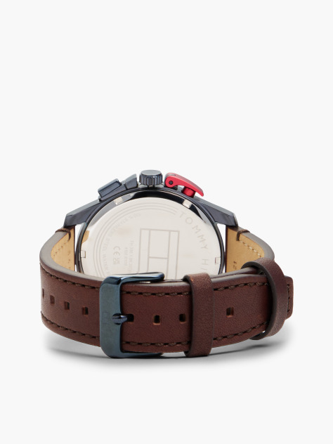 Blue Blue Dial Brown Leather Strap Chronograph Watch  Men