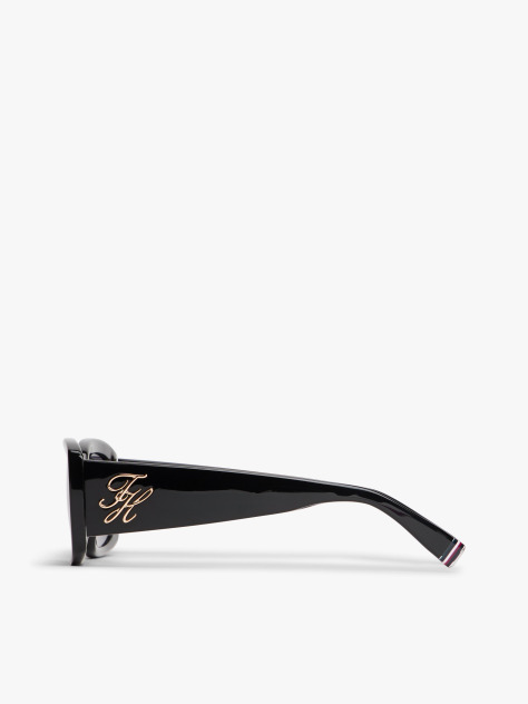 Black Logo Plaque Rectangular Sunglasses  Women