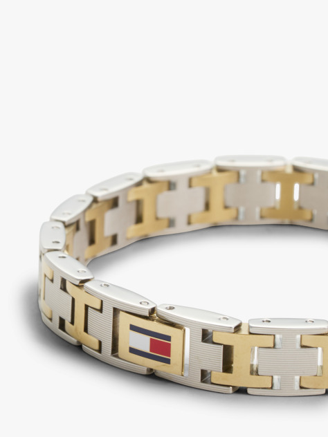 Multi Gold-Plated Two-Tone Flag Chain-Link Bracelet  Men