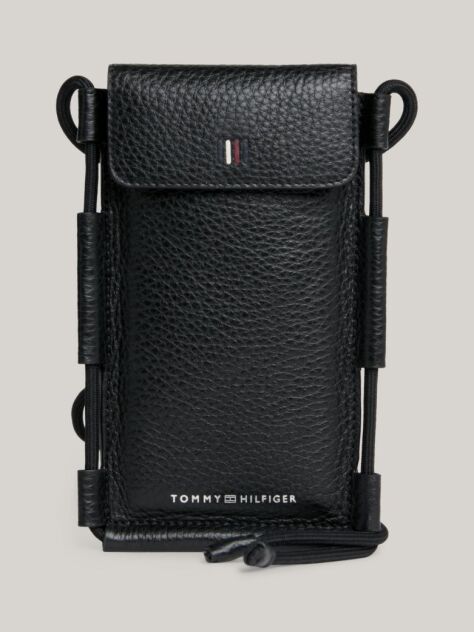 Black Leather Logo Phone Pouch  Men