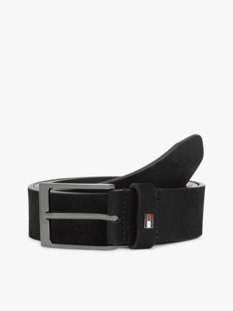 Black Enamel Flag Rectangular Buckle Leather Belt  Men