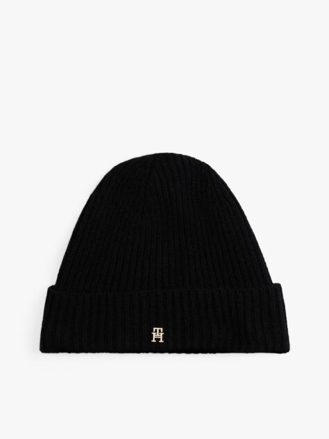 Black Pure Cashmere Rib-Knit Beanie  Women