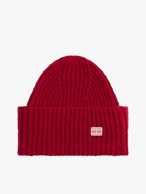 Red Heritage Wool Blend Logo Plaque Beanie  Women