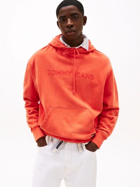 Orange Logo Embroidery Hoody  Men