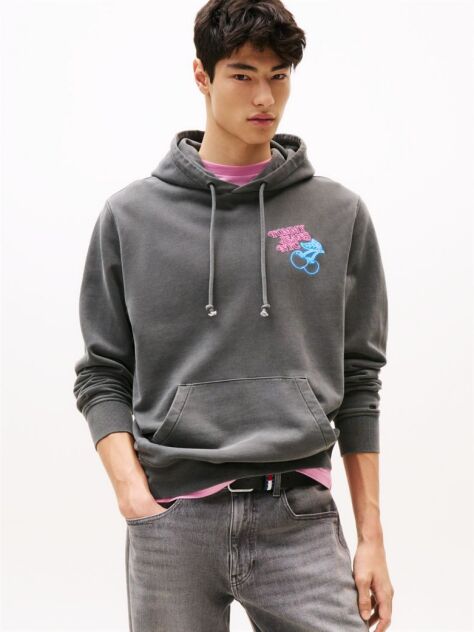 Black Back Graphic Regular Hoody  Men