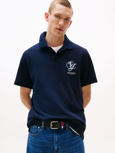 Blue Contrast Chest Monogram Polo  Men