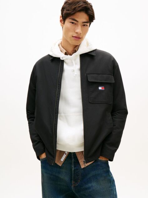 Μαύρο Oversized Κοτλέ Overshirt Με Φερμουάρ Και Επένδυση  Άνδρες