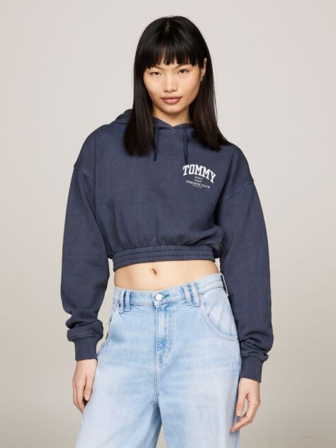 Μπλε Cropped Άνετο Hoody Με Varsity Λογότυπο  Γυναίκες