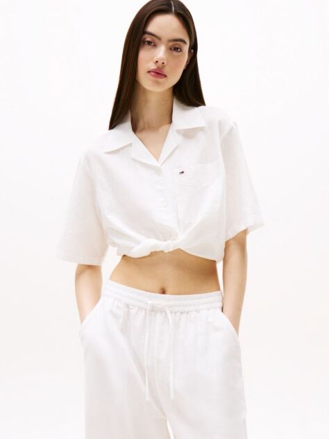 Beige Cropped Relaxed Short Sleeve Shirt  Women