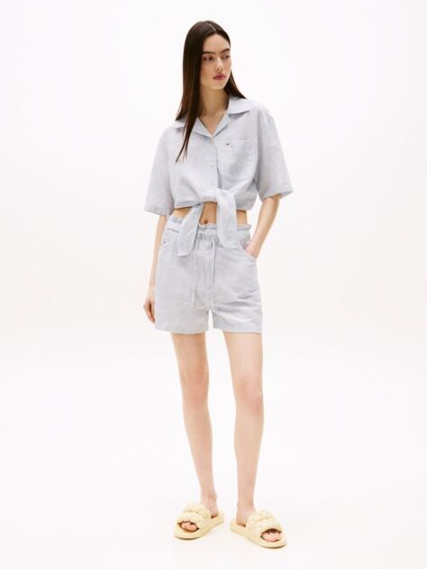 Multi Paperbag Shorts With Linen  Women