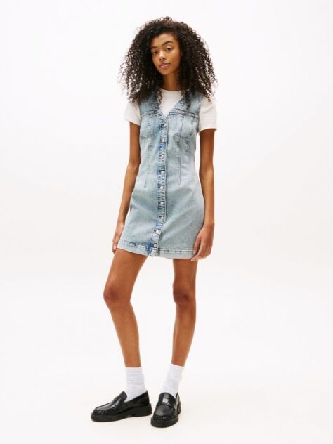 Denim Slim Denim Mini Φόρεμα Με V Λαιμόκοψη  Γυναίκες