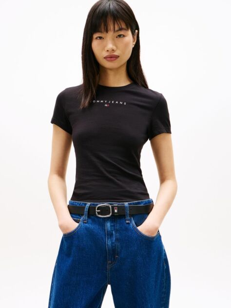 Μαύρο Slim T-Shirt Με Linear Σχέδιο  Γυναίκες
