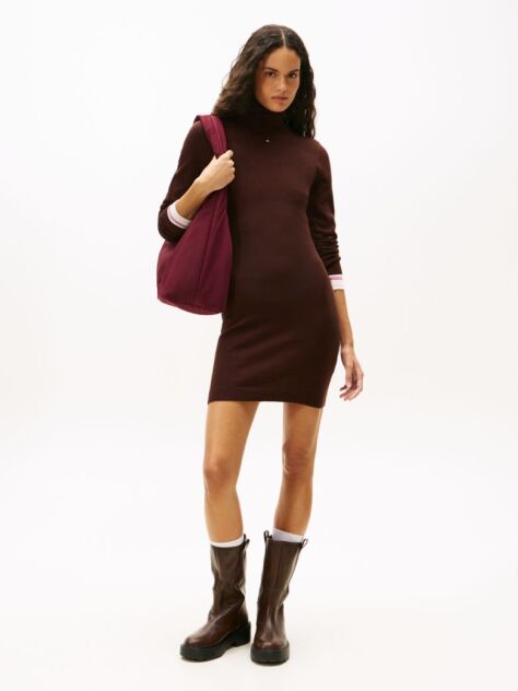 Brown Slim Midi Turtleneck Jumper Dress  Women