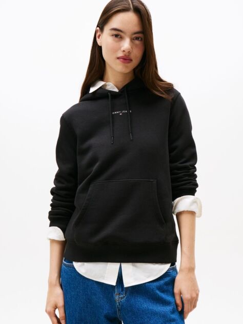 Black Linear Logo Fleece Hoody  Women