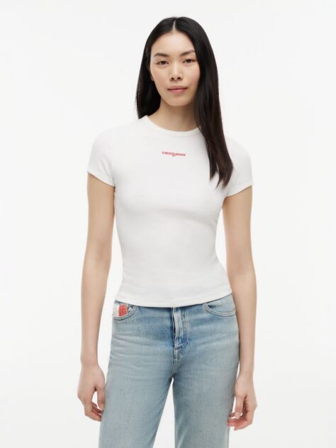 Άσπρο T-Shirt Ribbed Με Λογότυπο Σε Στενή Γραμμή  Γυναίκες